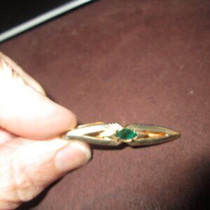 Tie Clip, Swank, Emerald crystal/glass, vintage